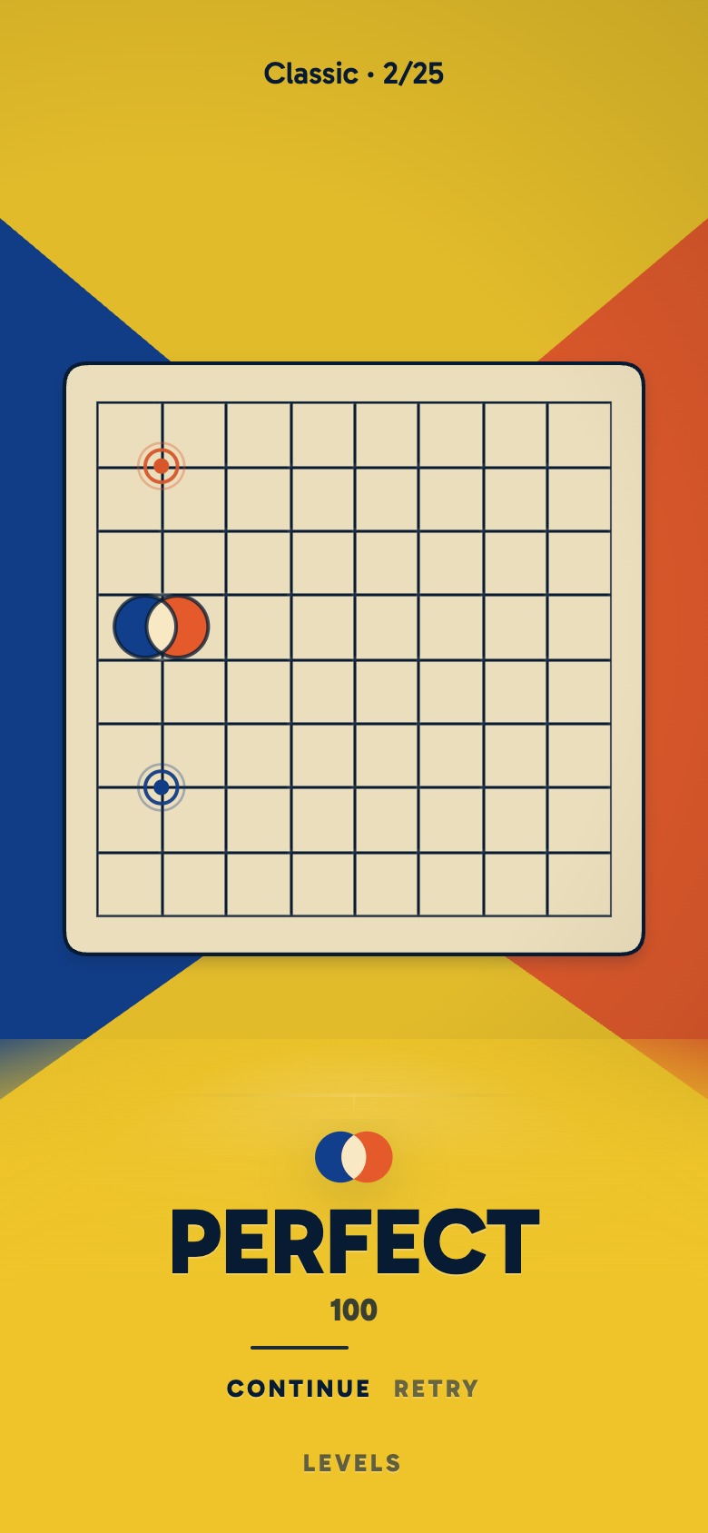 MIDPOINT result screen showing PERFECT and 100 after an exact midpoint tap.